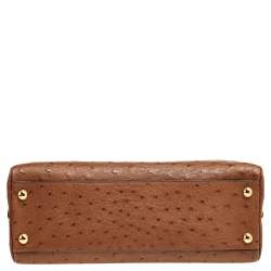 Pre Owned Prada Tabacco Ostrich Pyramid Frame Satchel 