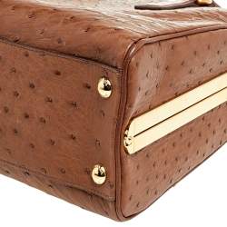 Pre Owned Prada Tabacco Ostrich Pyramid Frame Satchel 