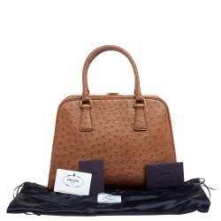 Pre Owned Prada Tabacco Ostrich Pyramid Frame Satchel 