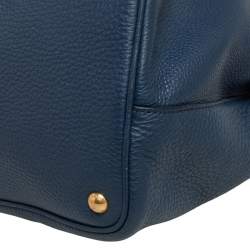 Pre Owned Prada Navy Blue Vitello Daino Leather Middle Zip Tote