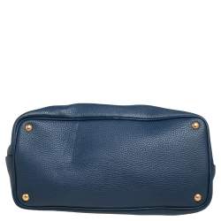 Pre Owned Prada Navy Blue Vitello Daino Leather Middle Zip Tote