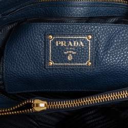 Pre Owned Prada Navy Blue Vitello Daino Leather Middle Zip Tote