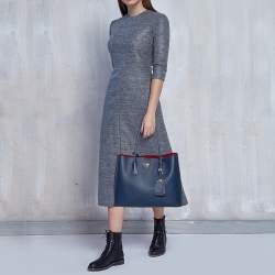 Pre Owned Prada Navy Blue Saffiano Cuir Leather Large Double Handle Tote