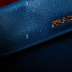 Pre Owned Prada Navy Blue Saffiano Cuir Leather Large Double Handle Tote