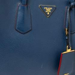Pre Owned Prada Navy Blue Saffiano Cuir Leather Large Double Handle Tote