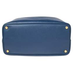 Pre Owned Prada Navy Blue Saffiano Cuir Leather Large Double Handle Tote