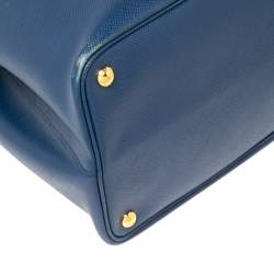 Pre Owned Prada Navy Blue Saffiano Cuir Leather Large Double Handle Tote