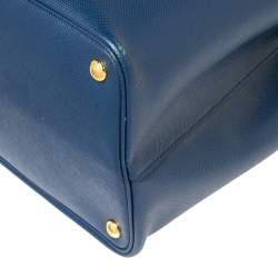 Pre Owned Prada Navy Blue Saffiano Cuir Leather Large Double Handle Tote