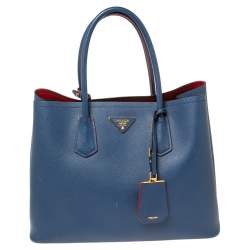 Pre Owned Prada Navy Blue Saffiano Cuir Leather Large Double Handle Tote