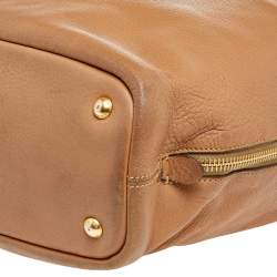 Pre Owned Prada Tan Cervo Leather Side Zip Shopper Tote