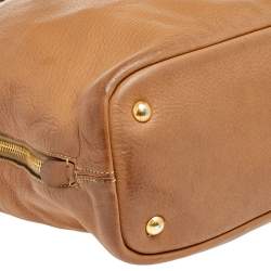 Pre Owned Prada Tan Cervo Leather Side Zip Shopper Tote