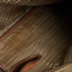 Pre Owned Prada Tan Cervo Leather Side Zip Shopper Tote