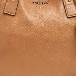 Pre Owned Prada Tan Cervo Leather Side Zip Shopper Tote