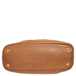 Pre Owned Prada Tan Cervo Leather Side Zip Shopper Tote