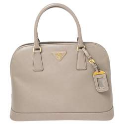 Pre Owned Prada Grey Saffiano Lux Leather Dome Satchel