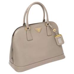 Pre Owned Prada Grey Saffiano Lux Leather Dome Satchel