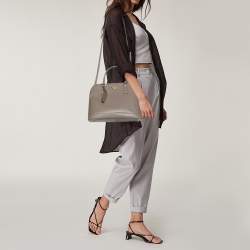 Pre Owned Prada Grey Saffiano Lux Leather Dome Satchel