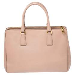 Pre Owned Prada Dusty Pink Saffiano Lux Leather Medium Double Zip Tote