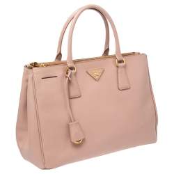 Pre Owned Prada Beige Saffiano Lux Leather Medium Galleria Double Zip Tote