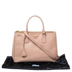 Pre Owned Prada Beige Saffiano Lux Leather Medium Galleria Double Zip Tote