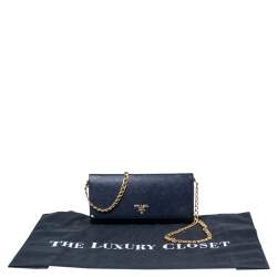 Pre Owned محفظة بسلسلة برادا موف جلد فيتيلو أزرق كحلي