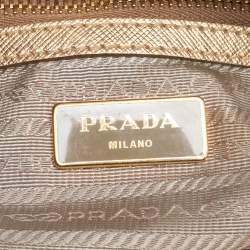Pre Owned Prada Metallic Gold Saffiano Lux Leather Small Galleria Double Zip Tote