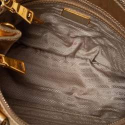 Pre Owned Prada Metallic Gold Saffiano Lux Leather Small Galleria Double Zip Tote