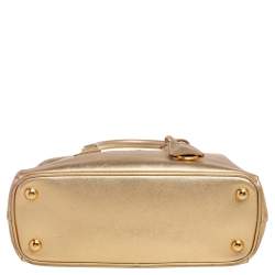 Pre Owned Prada Metallic Gold Saffiano Lux Leather Small Galleria Double Zip Tote