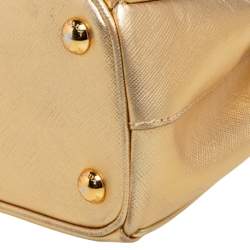 Pre Owned Prada Metallic Gold Saffiano Lux Leather Small Galleria Double Zip Tote