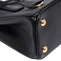 Pre Owned Prada Black Saffiano Lux Leather Micro Galleria Tote