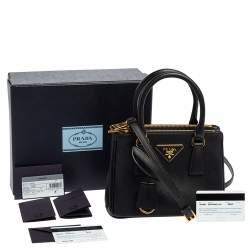 Pre Owned Prada Black Saffiano Lux Leather Micro Galleria Tote