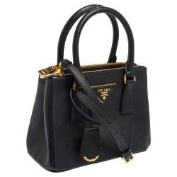 Pre Owned Prada Black Saffiano Lux Leather Micro Galleria Tote