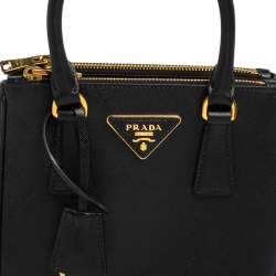 Pre Owned Prada Black Saffiano Lux Leather Micro Galleria Tote