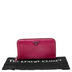 Pre Owned Prada Metallic Pink Saffiano Lux Leather Zip Around Continental Wallet