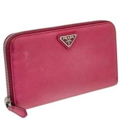 Pre Owned Prada Metallic Pink Saffiano Lux Leather Zip Around Continental Wallet