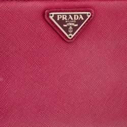 Pre Owned Prada Metallic Pink Saffiano Lux Leather Zip Around Continental Wallet