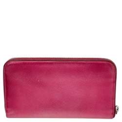 Pre Owned Prada Metallic Pink Saffiano Lux Leather Zip Around Continental Wallet