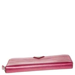 Pre Owned Prada Metallic Pink Saffiano Lux Leather Zip Around Continental Wallet