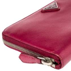 Pre Owned Prada Metallic Pink Saffiano Lux Leather Zip Around Continental Wallet