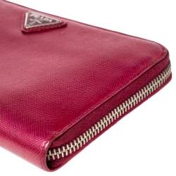 Pre Owned Prada Metallic Pink Saffiano Lux Leather Zip Around Continental Wallet