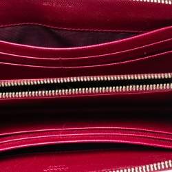 Pre Owned Prada Metallic Pink Saffiano Lux Leather Zip Around Continental Wallet