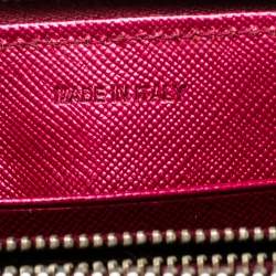 Pre Owned Prada Metallic Pink Saffiano Lux Leather Zip Around Continental Wallet