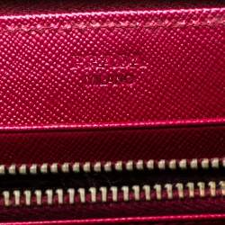 Pre Owned Prada Metallic Pink Saffiano Lux Leather Zip Around Continental Wallet