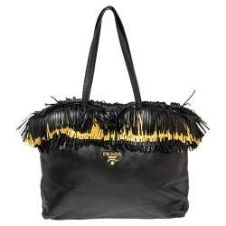 Pre Owned Prada Black/Gold Leather Fringed Tote
