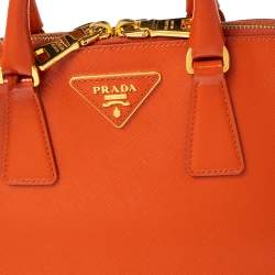 Pre Owned Prada Orange Saffiano Vernic Leather Small Promenade Satchel