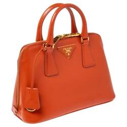 Pre Owned Prada Orange Saffiano Vernic Leather Small Promenade Satchel