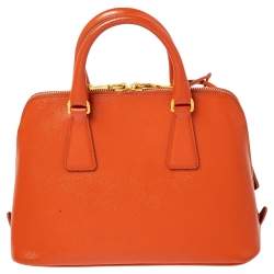 Pre Owned Prada Orange Saffiano Vernic Leather Small Promenade Satchel