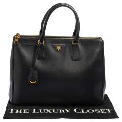 Pre Owned Prada Black Saffiano Lux Leather Large Galleria Double Zip Tote