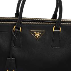Pre Owned Prada Black Saffiano Lux Leather Large Galleria Double Zip Tote