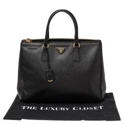 Pre Owned Prada Black Saffiano Lux Leather Large Galleria Double Zip Tote